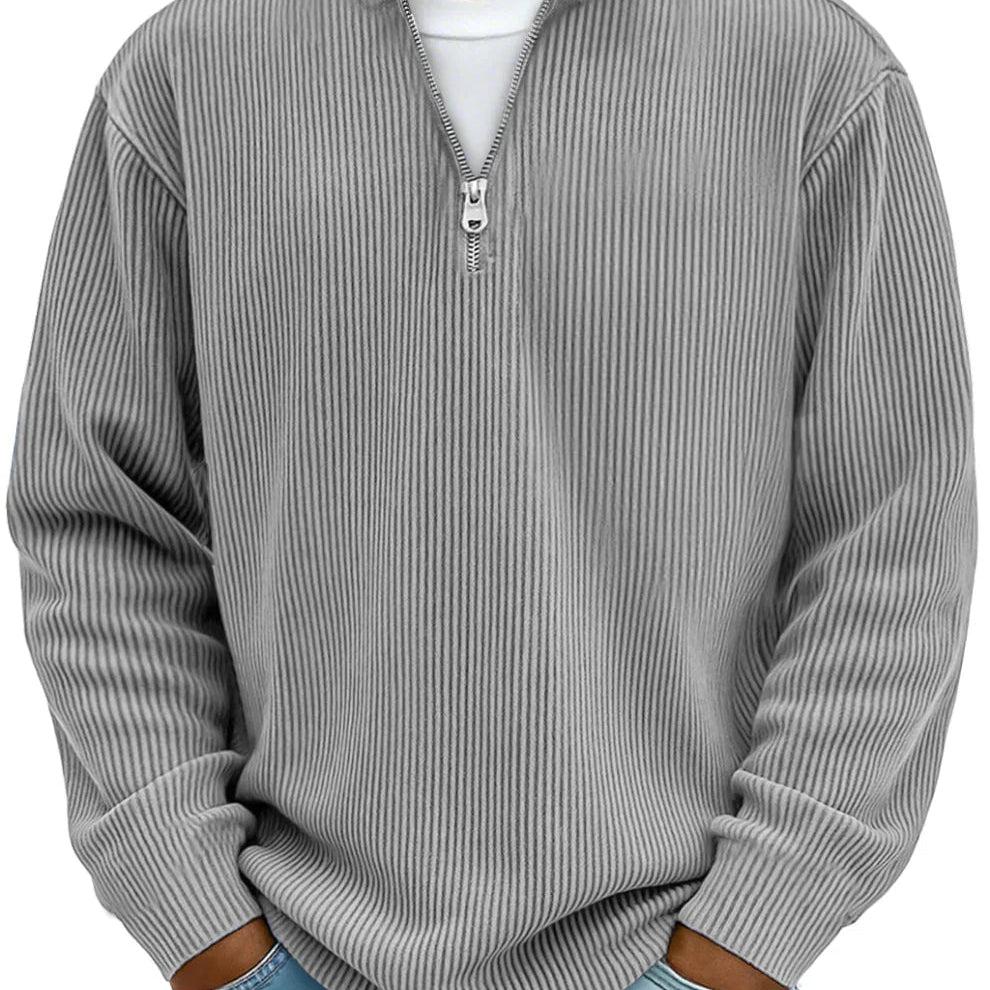 Knit Sweater Mens Ribbed Quarter Zip Stand Collar Ribbed Cuff Daily