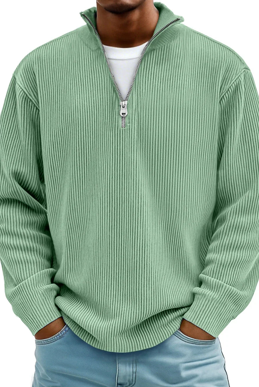 Knit Sweater Mens Ribbed Quarter Zip Stand Collar Ribbed Cuff Daily