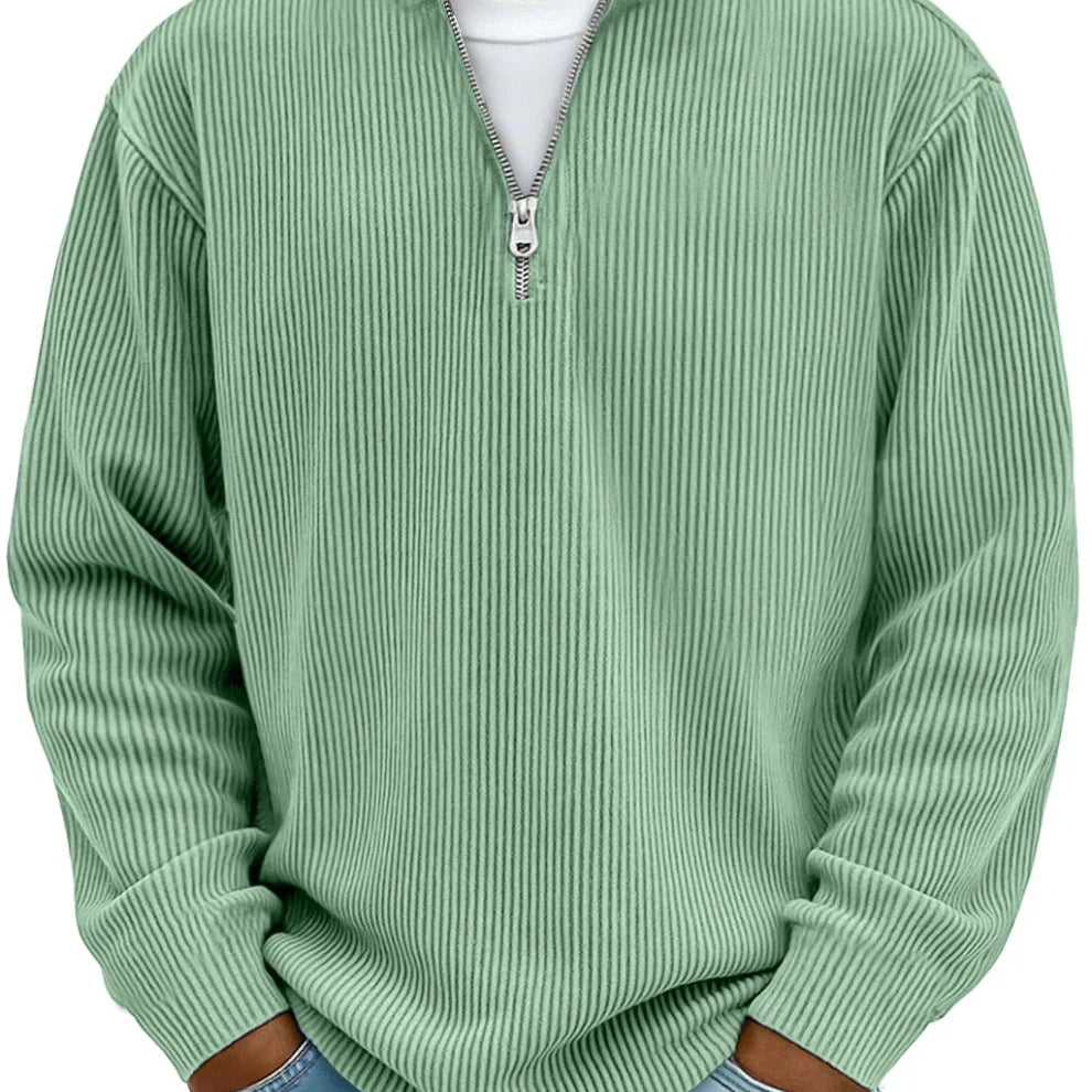 Knit Sweater Mens Ribbed Quarter Zip Stand Collar Ribbed Cuff Daily