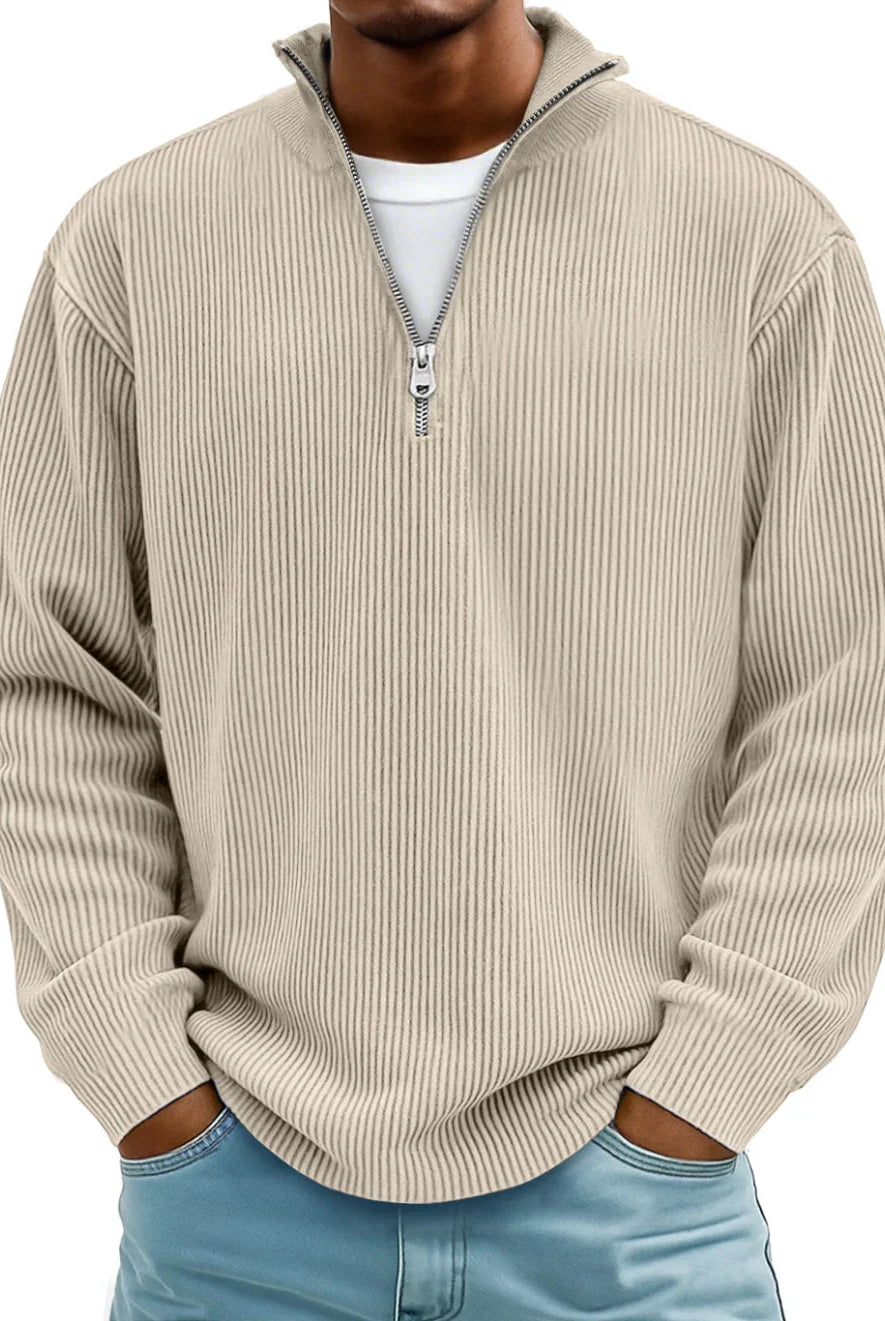 Knit Sweater Mens Ribbed Quarter Zip Stand Collar Ribbed Cuff Daily