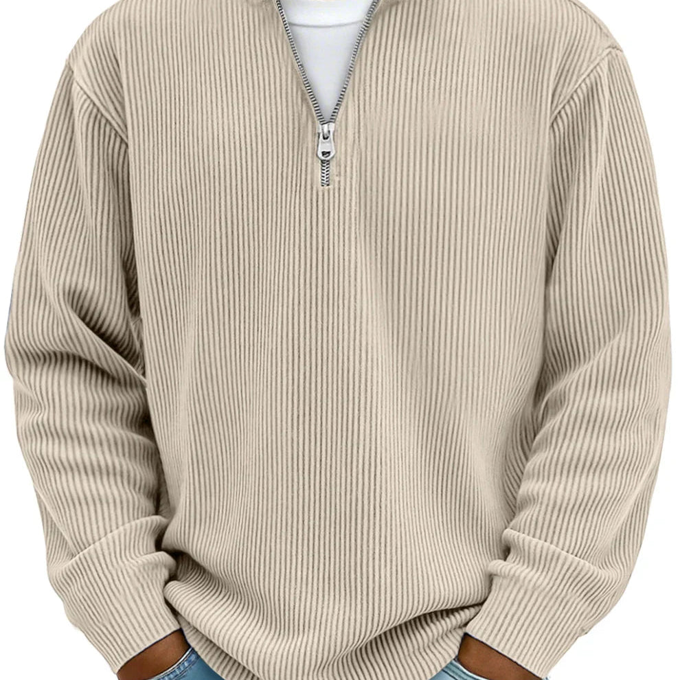 Knit Sweater Mens Ribbed Quarter Zip Stand Collar Ribbed Cuff Daily