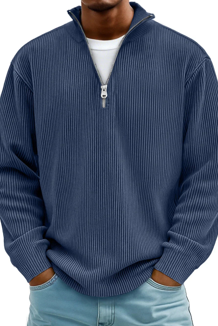 Knit Sweater Mens Ribbed Quarter Zip Stand Collar Ribbed Cuff Daily