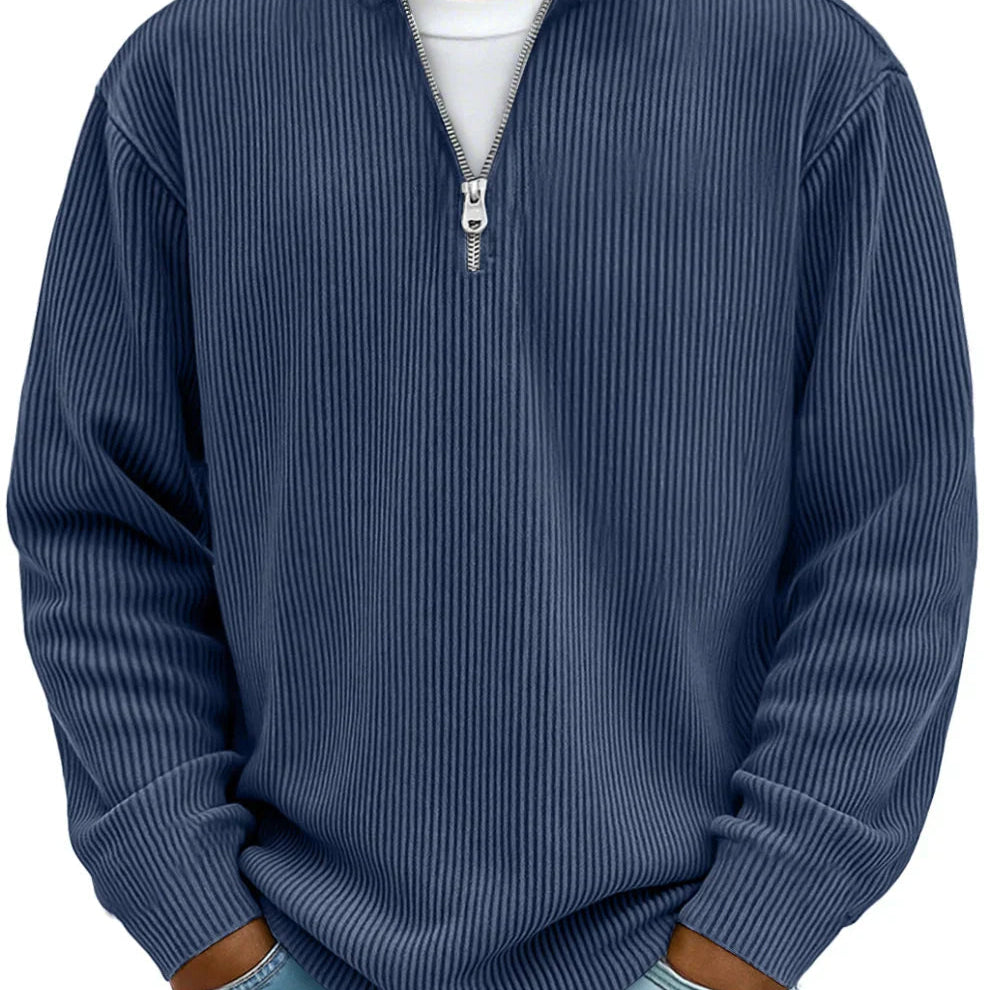 Knit Sweater Mens Ribbed Quarter Zip Stand Collar Ribbed Cuff Daily
