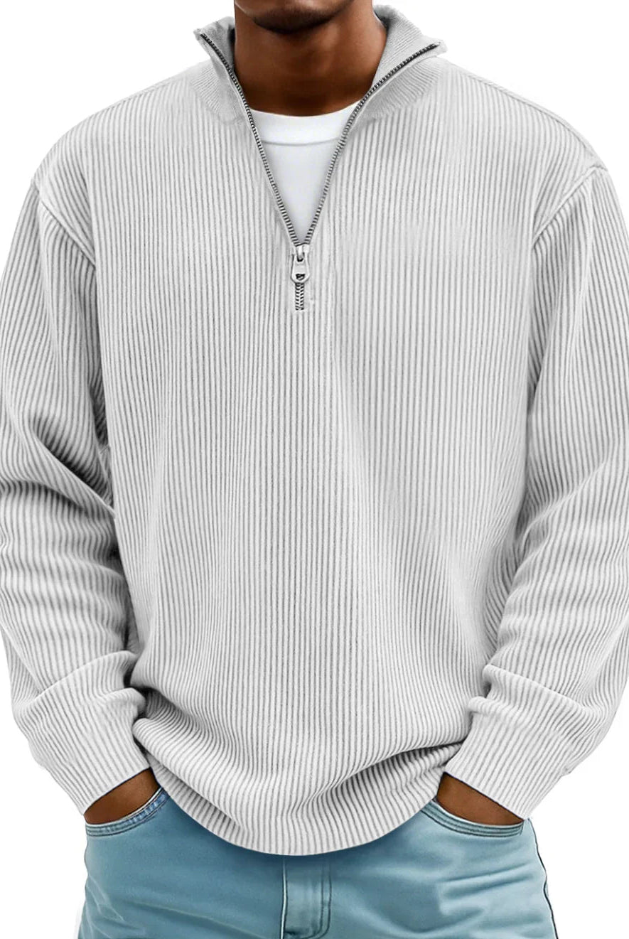 Knit Sweater Mens Ribbed Quarter Zip Stand Collar Ribbed Cuff Daily