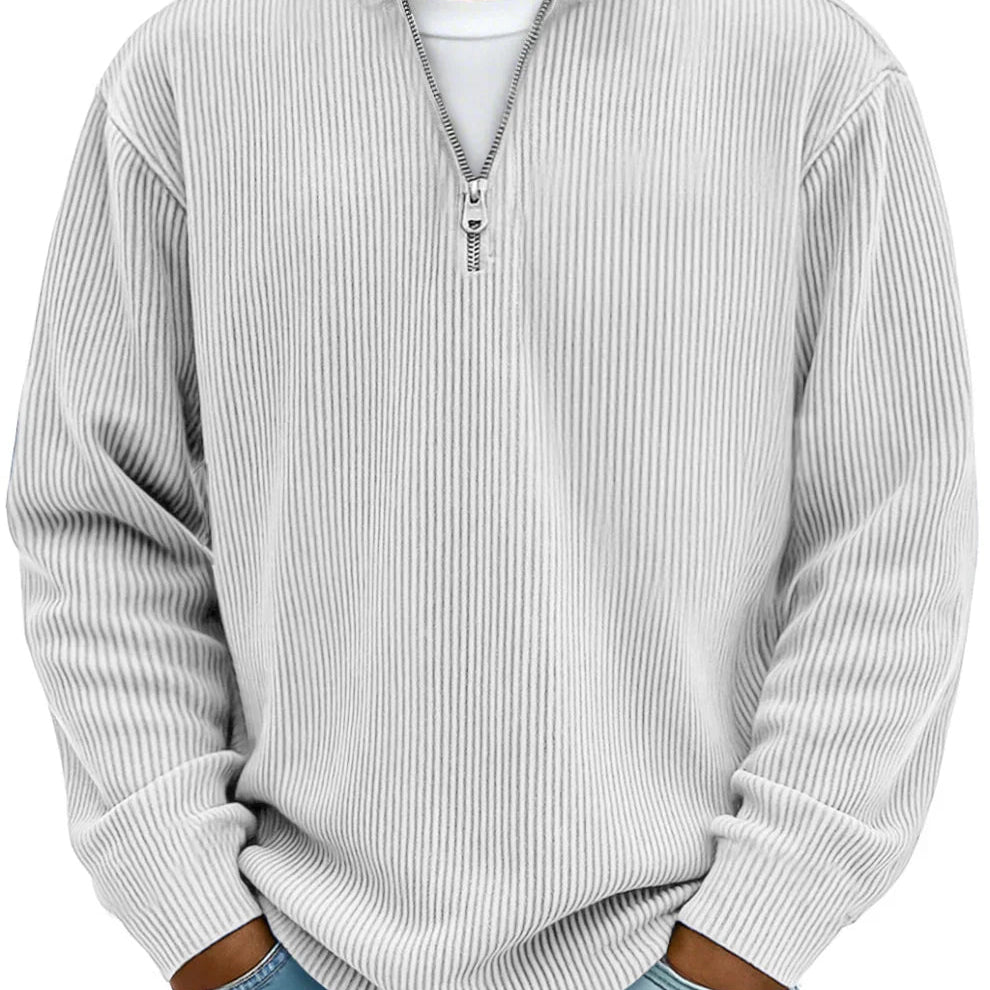 Knit Sweater Mens Ribbed Quarter Zip Stand Collar Ribbed Cuff Daily