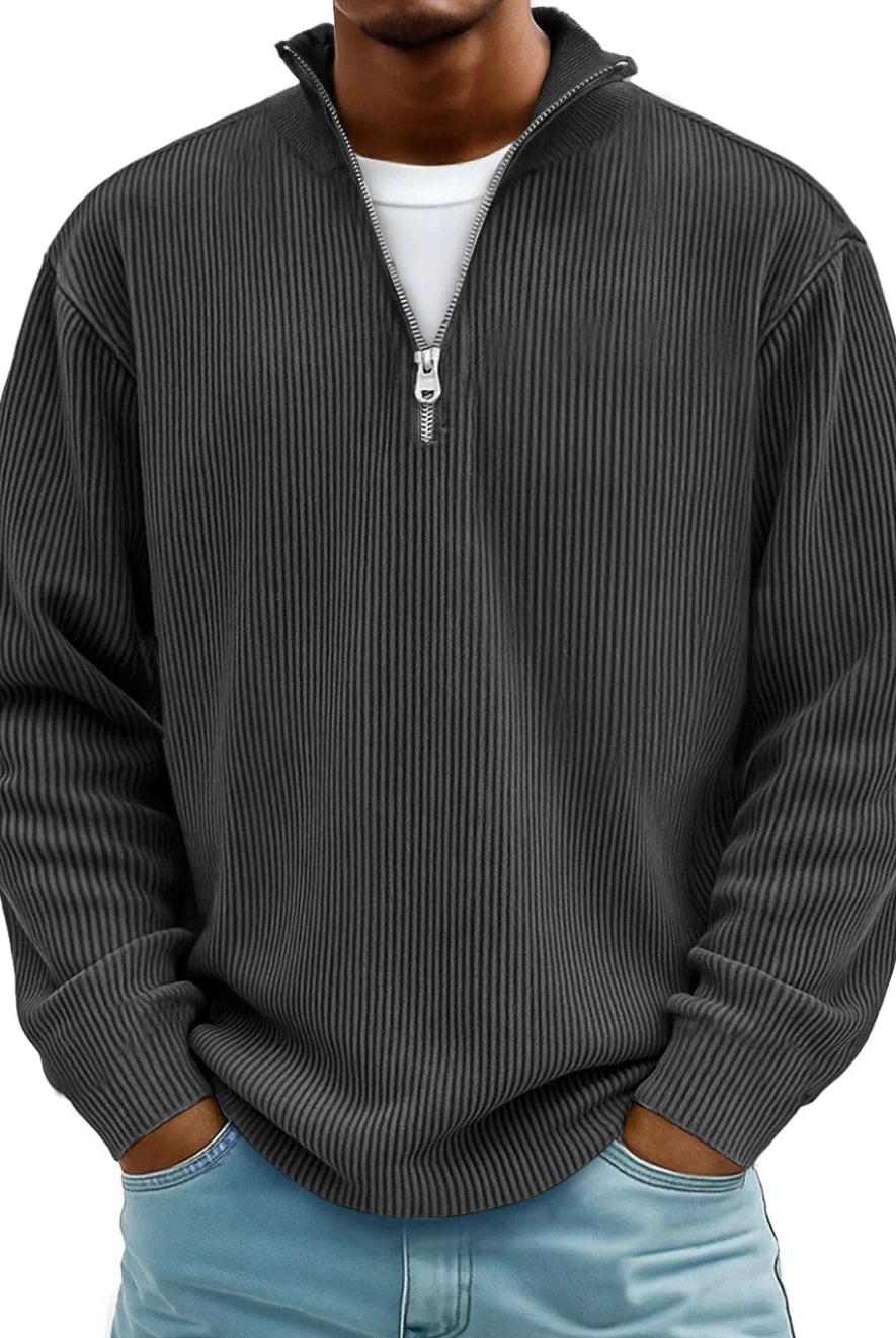 Knit Sweater Mens Ribbed Quarter Zip Stand Collar Ribbed Cuff Daily