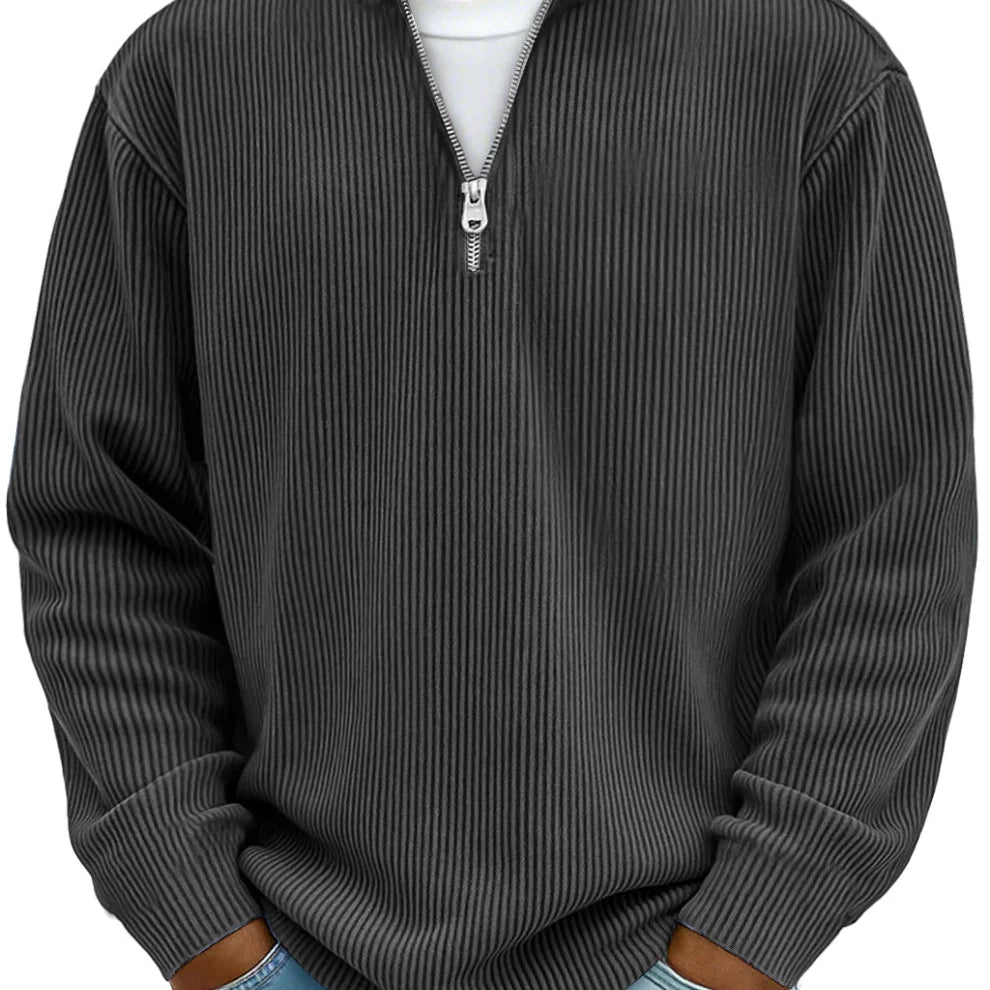 Knit Sweater Mens Ribbed Quarter Zip Stand Collar Ribbed Cuff Daily