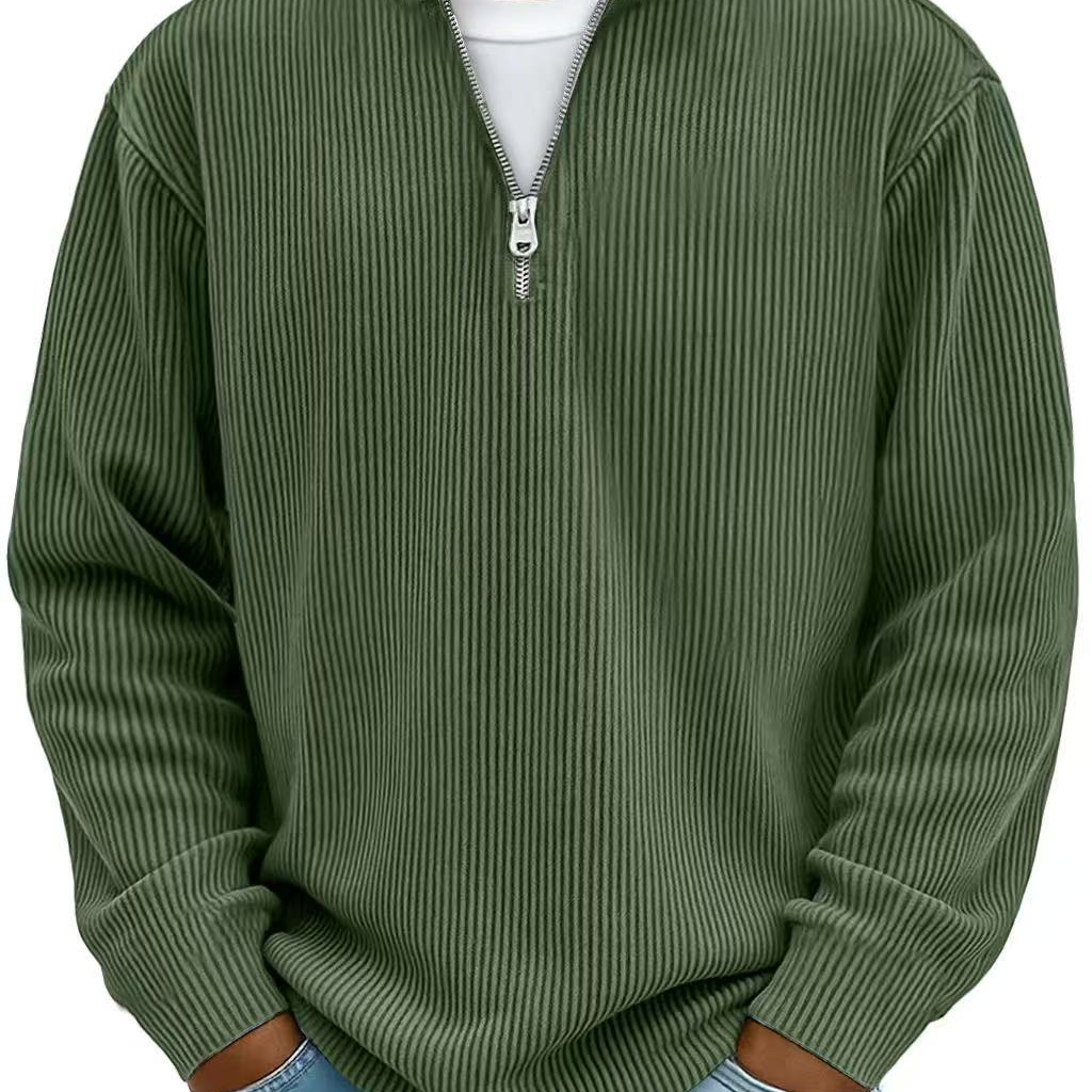 Knit Sweater Mens Ribbed Quarter Zip Stand Collar Ribbed Cuff Daily