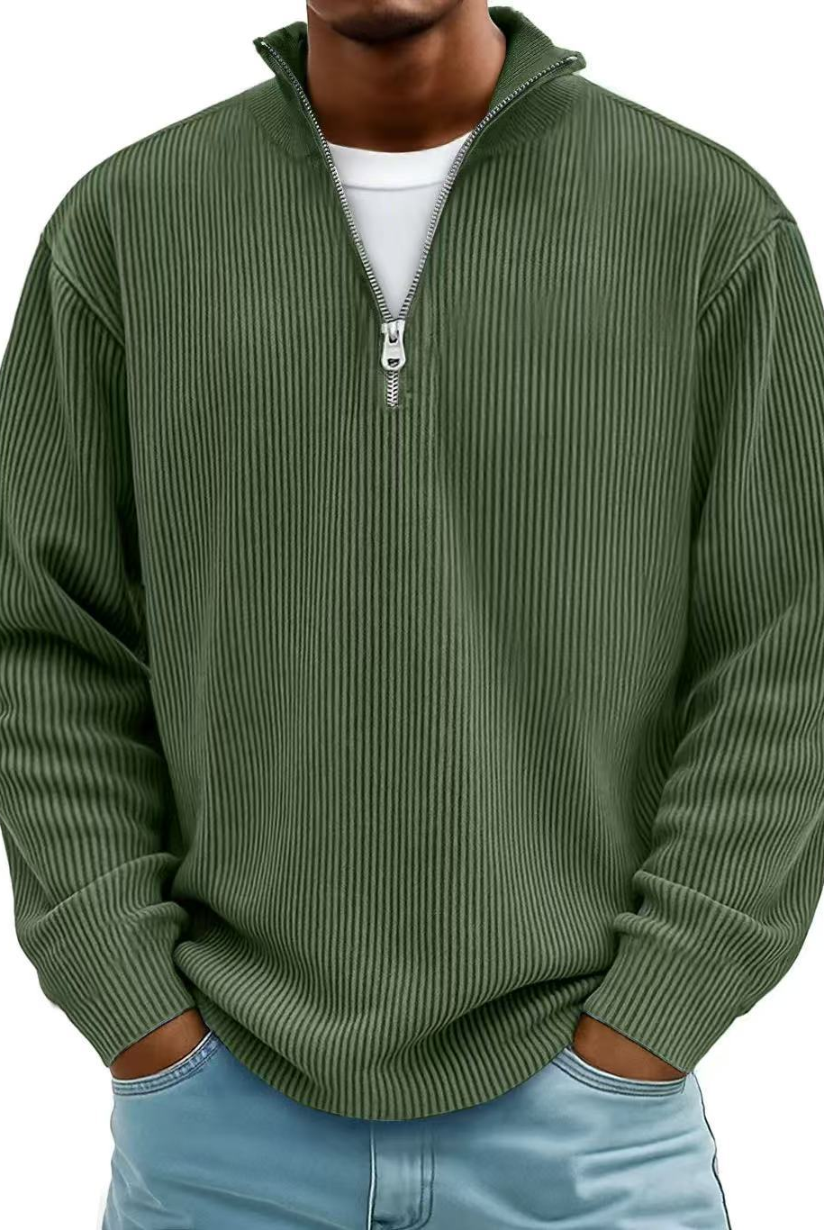 Knit Sweater Mens Ribbed Quarter Zip Stand Collar Ribbed Cuff Daily