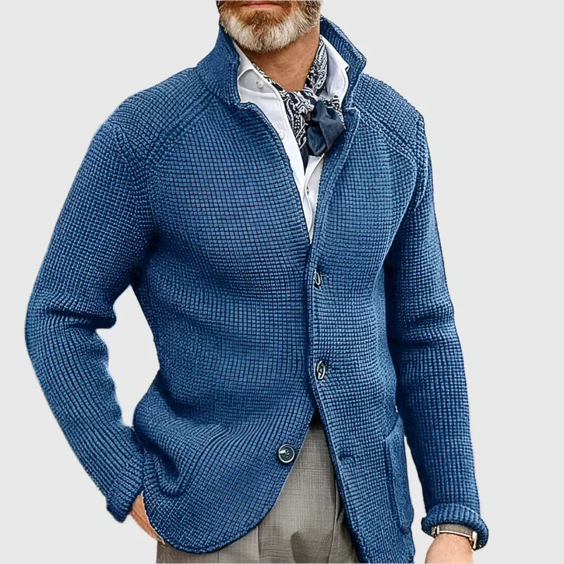 Cardigan Sweater Mens Waffle Knit Stand Collar Button Front Textured