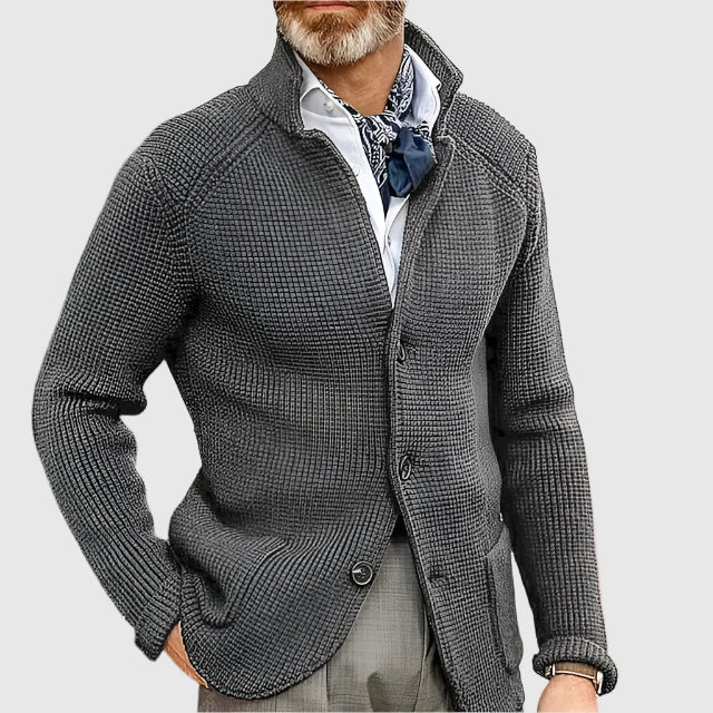 Cardigan Sweater Mens Waffle Knit Stand Collar Button Front Textured
