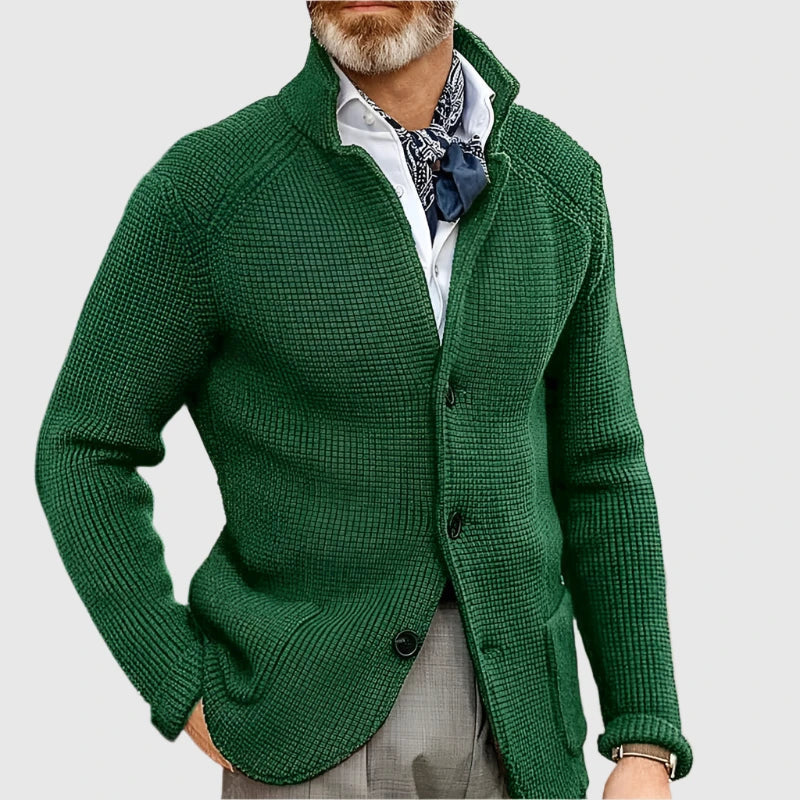 Cardigan Sweater Mens Waffle Knit Stand Collar Button Front Textured