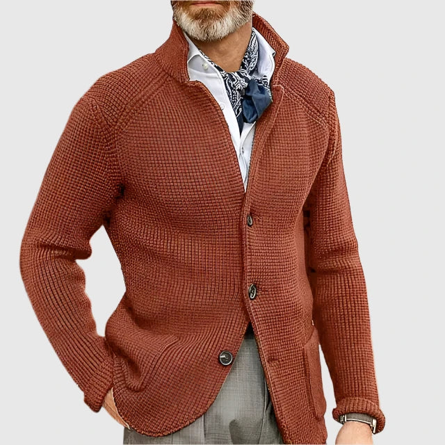 Cardigan Sweater Mens Waffle Knit Stand Collar Button Front Textured