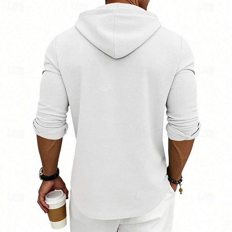 Henley Shirt Mens Hooded Long Sleeve Button Placket Relaxed Layer