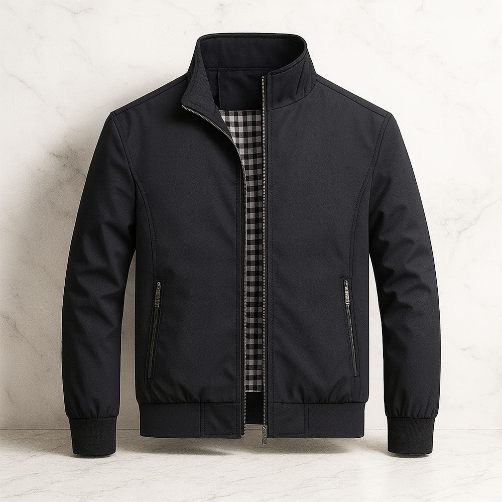 Harrington Jacket Mens Stand Collar Zip Front Check Lined Bomber