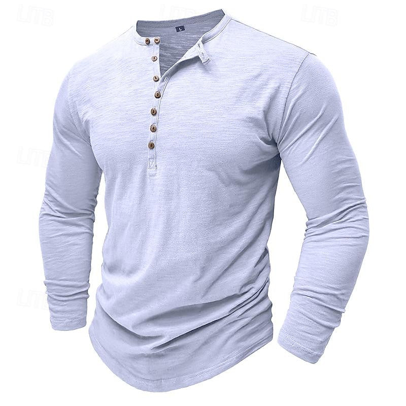 Henley Shirt Mens Long Sleeve Button Placket Cotton Classic Fit