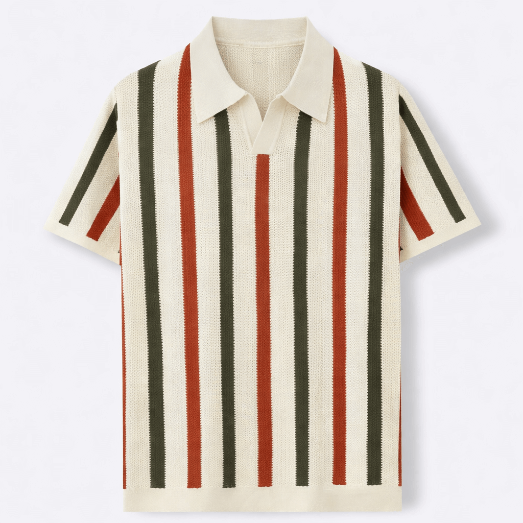 Vintage open knit patterned collared polo, view 1