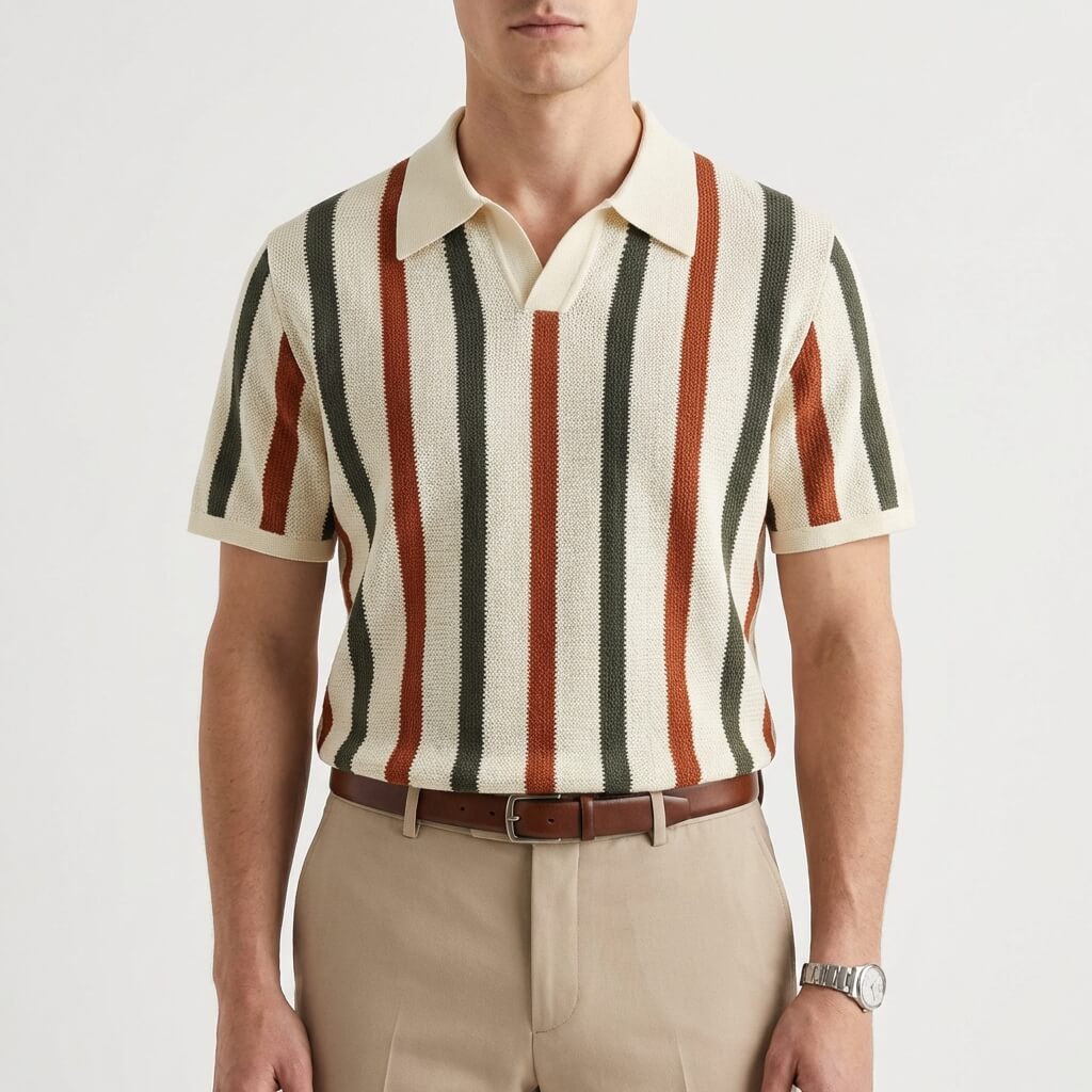 Vintage open knit patterned collared polo, view 3