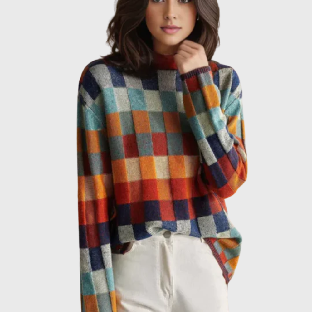 Knit Sweater Womens Colour Block Crew Neck Relaxed Pullover