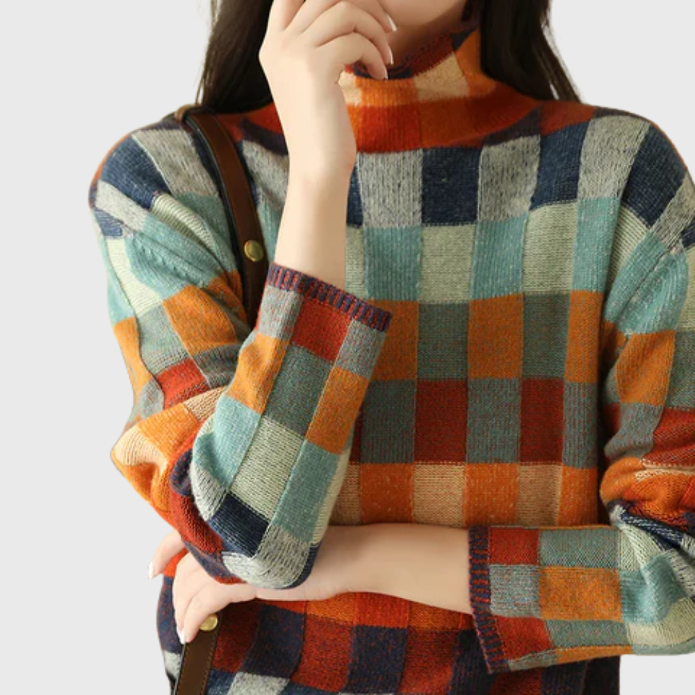 Knit Sweater Womens Colour Block Crew Neck Relaxed Pullover
