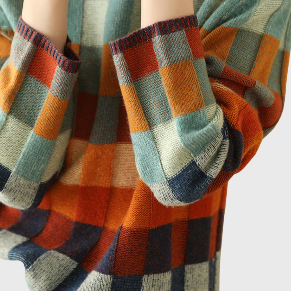Knit Sweater Womens Colour Block Crew Neck Relaxed Pullover