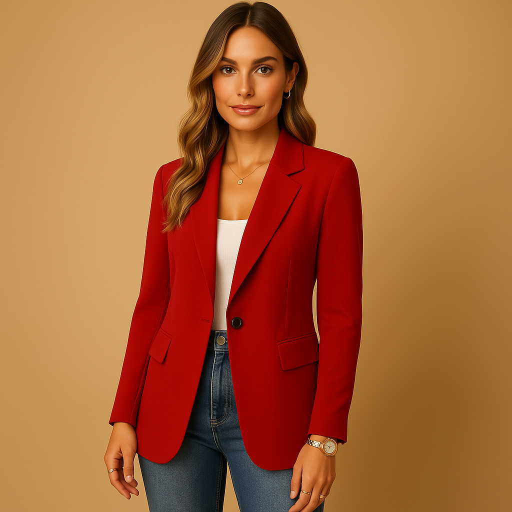 Fall Tailored One Button Notch Lapel Blazer for Women in Red