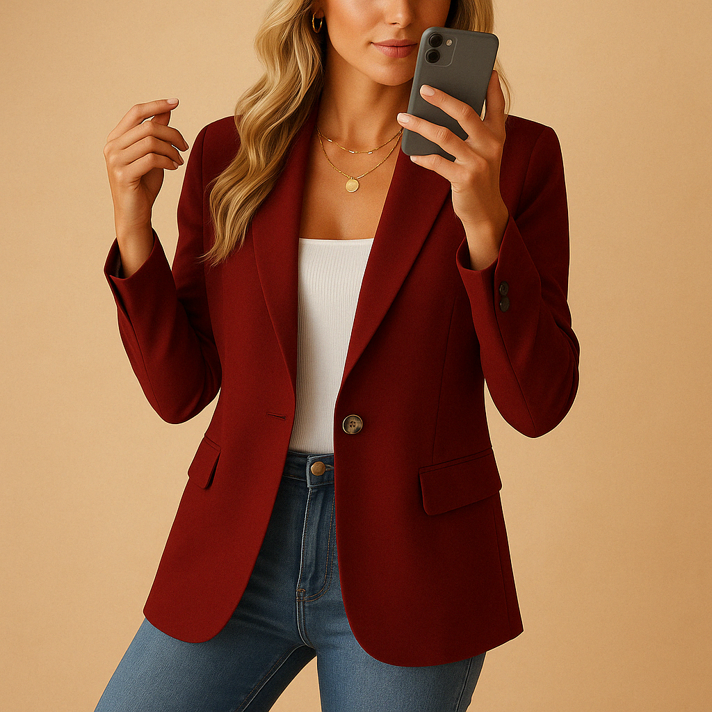 Fall Tailored One Button Notch Lapel Blazer for Women in Wine Red