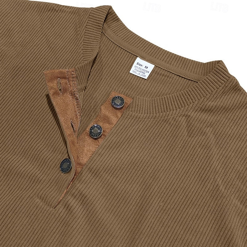 Henley Shirt Mens Ribbed Knit Long Sleeve Button Placket Fitted