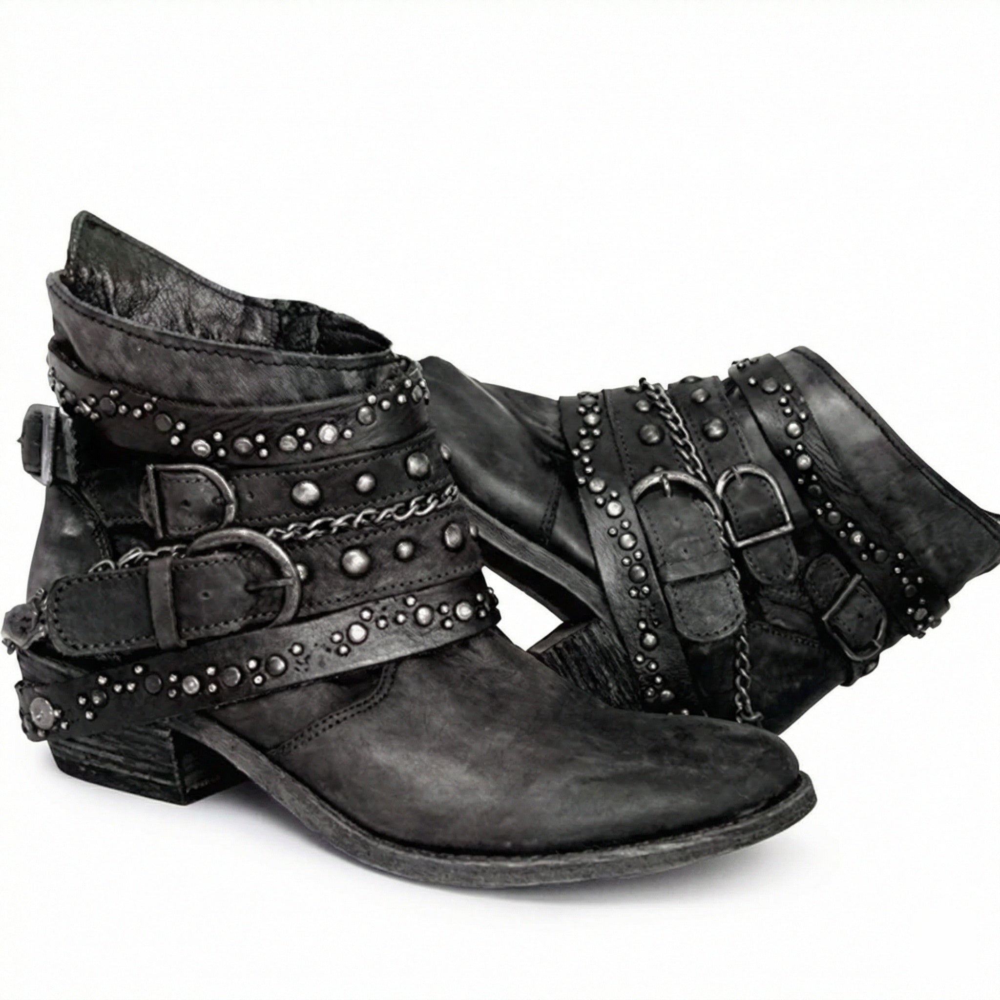 Vintage chain detail ankle boot in black