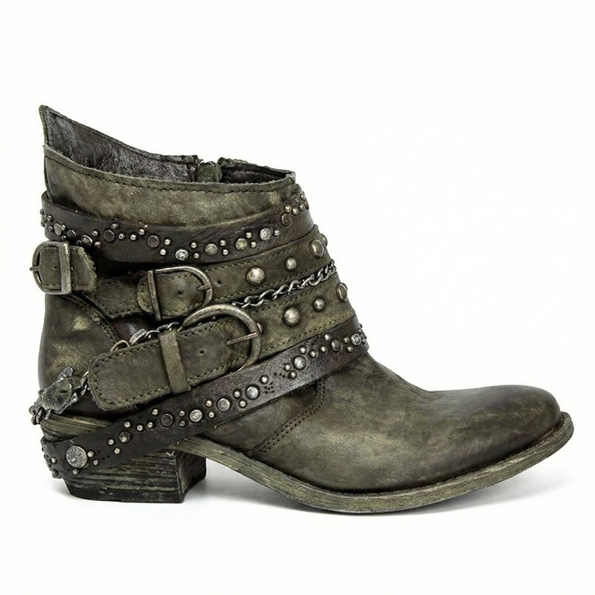 Vintage chain detail ankle boot in green