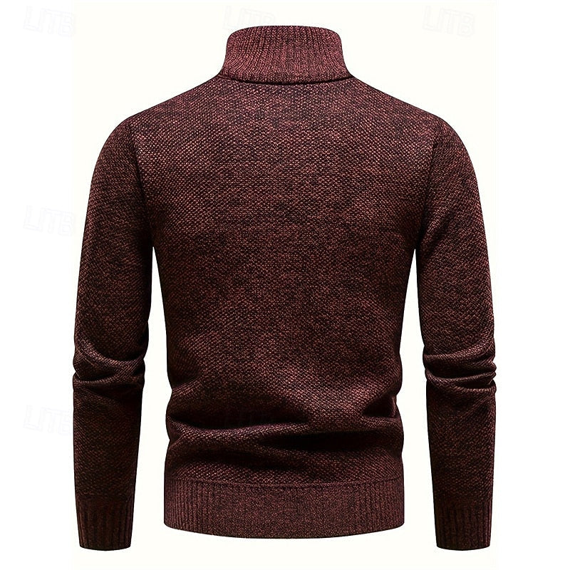 Knit Sweater Mens Quarter Zip Stand Collar Pullover Warm Refined