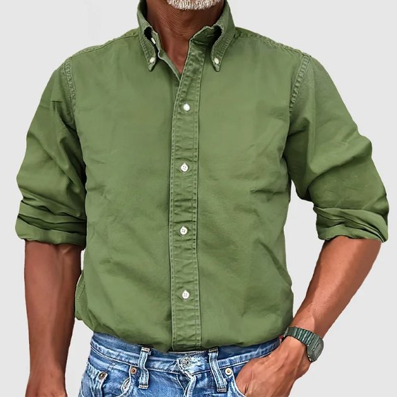 Structured collar classic button down shirt in green