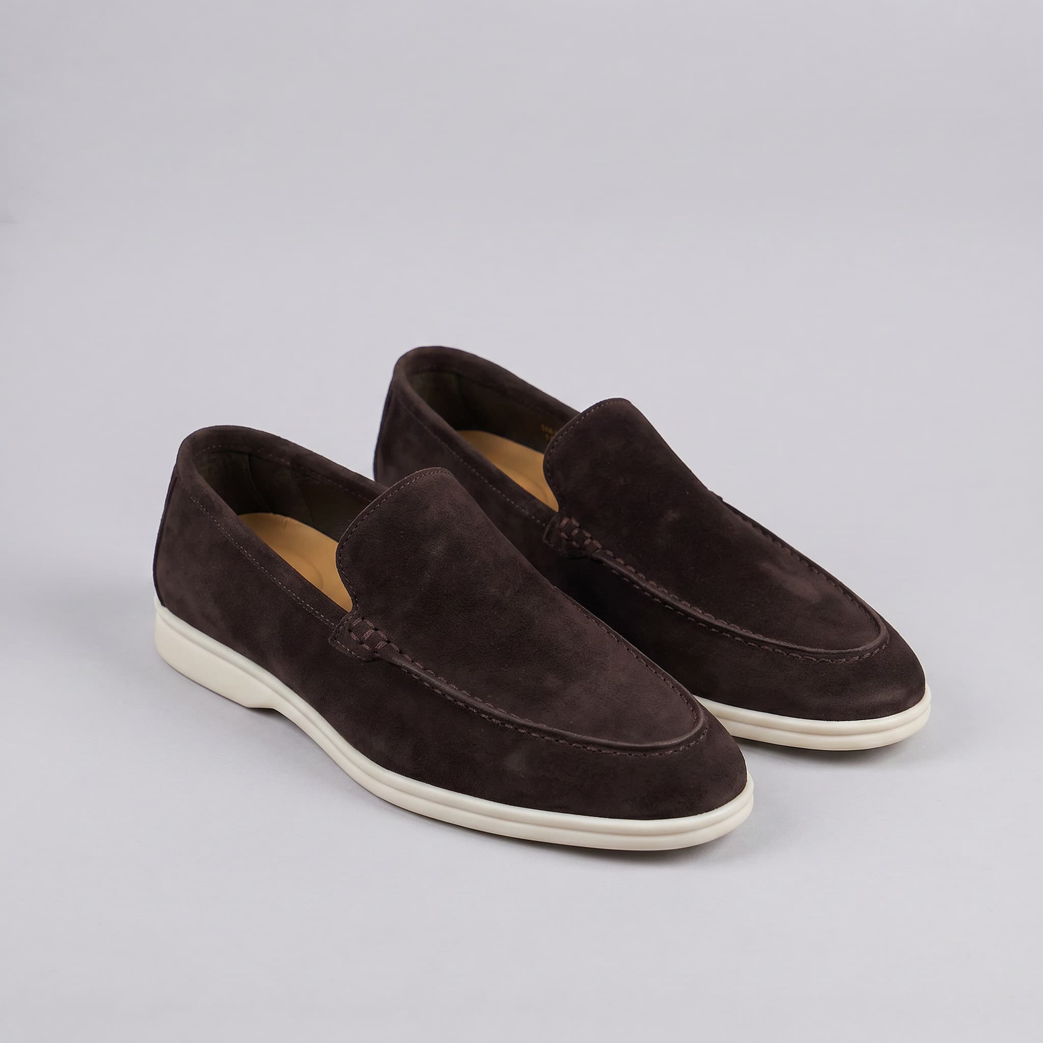 Sheepskin suede loafer with white rubber sole, view 43