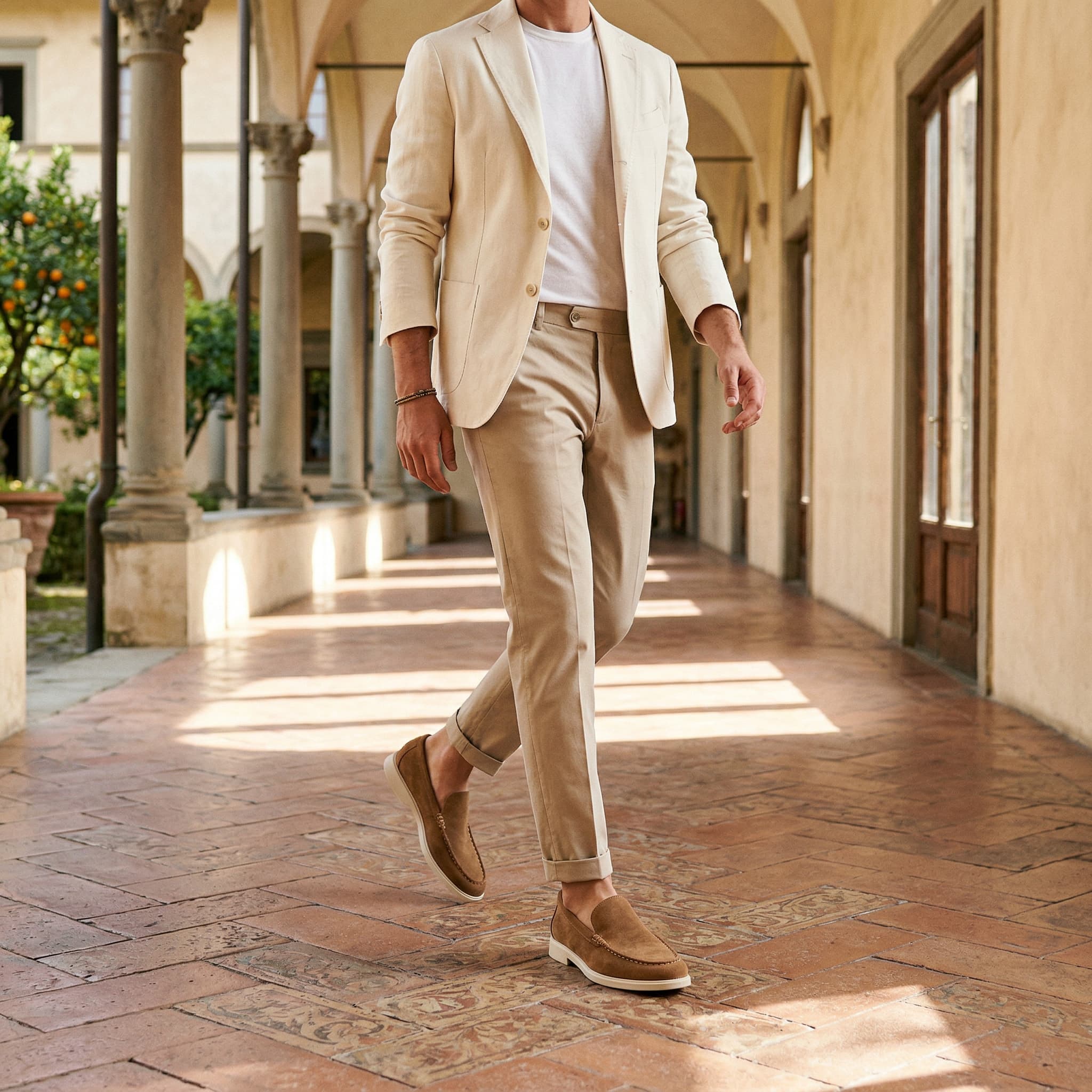 Sheepskin suede loafer with white rubber sole, view 13