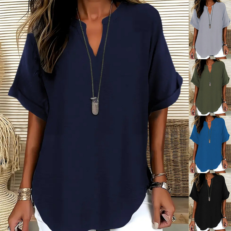 Mid sleeve V-neck everyday blouse, view 1