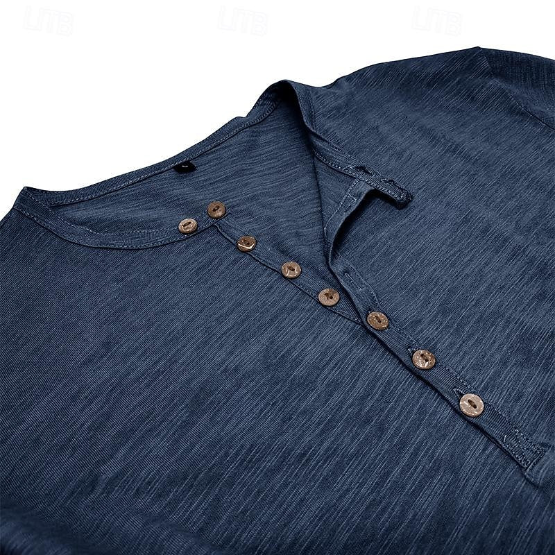 Henley Shirt Mens Long Sleeve Button Placket Cotton Classic Fit