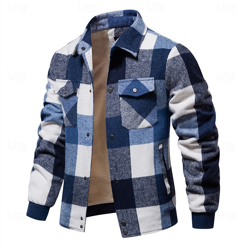 Flannel Shirt Jacket Mens Plaid Structured Lined Overshirt Warm