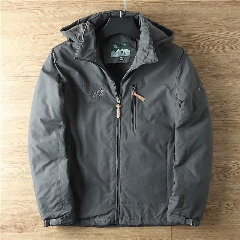 Rain Jacket Mens Hooded Windproof Water Resistant Outdoor Zip Front