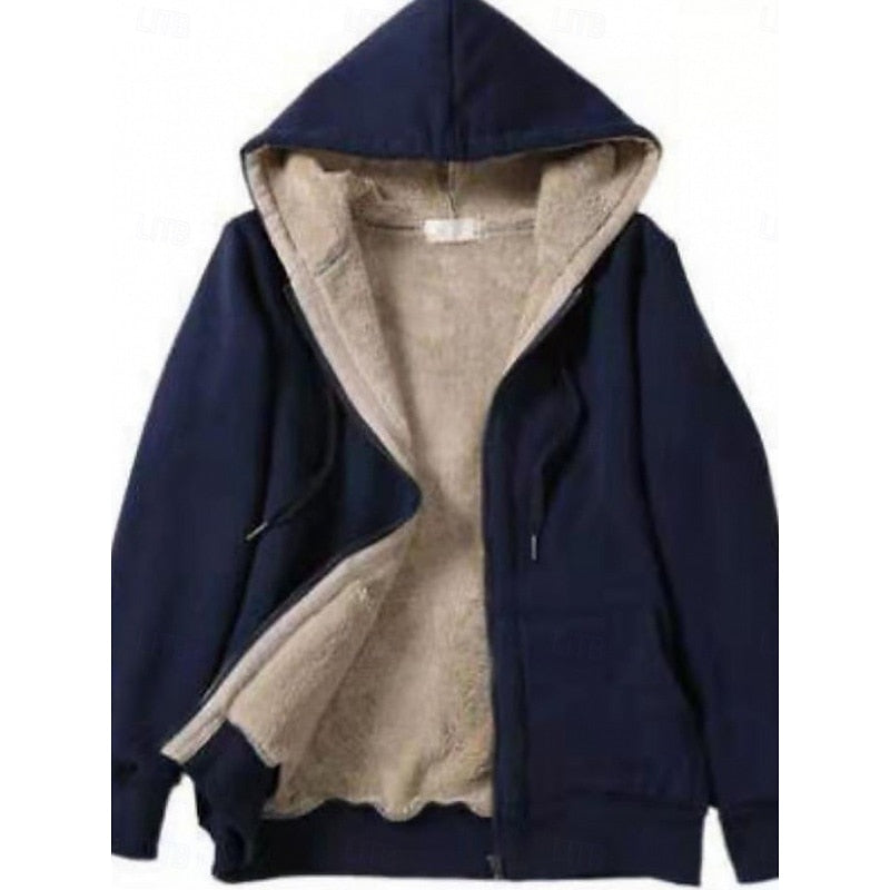 Fleece Jacket Womens Hooded Zip Front Warm Lined Plus Size Range