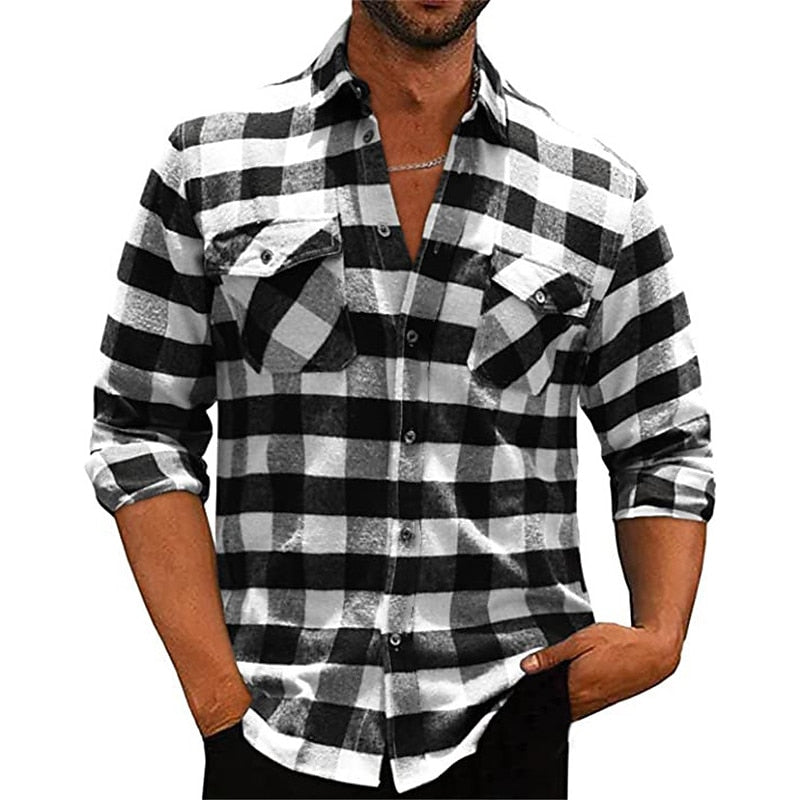 Check Shirt Mens Long Sleeve Button Down Cotton Classic Casual