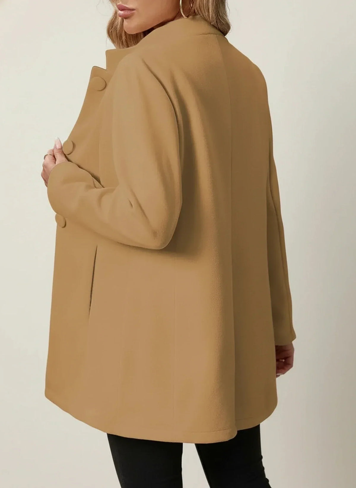 Winter Brushed Stand Collar Covered Button Coat for Women