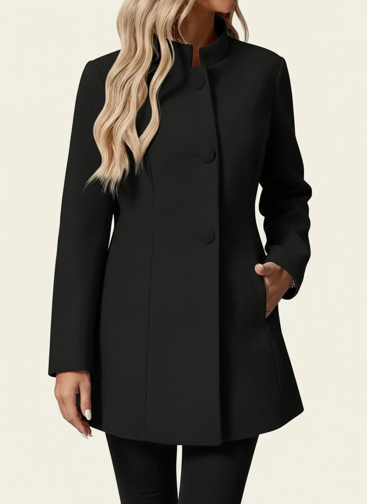Winter Brushed Stand Collar Covered Button Coat for Women