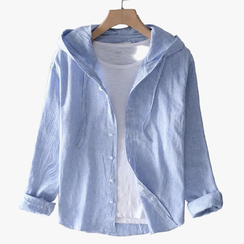 Shirt Jacket Womens Hooded Button Front Striped Weave Curved Hem