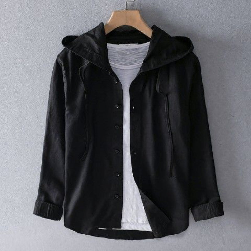 Shirt Jacket Womens Hooded Button Front Striped Weave Curved Hem