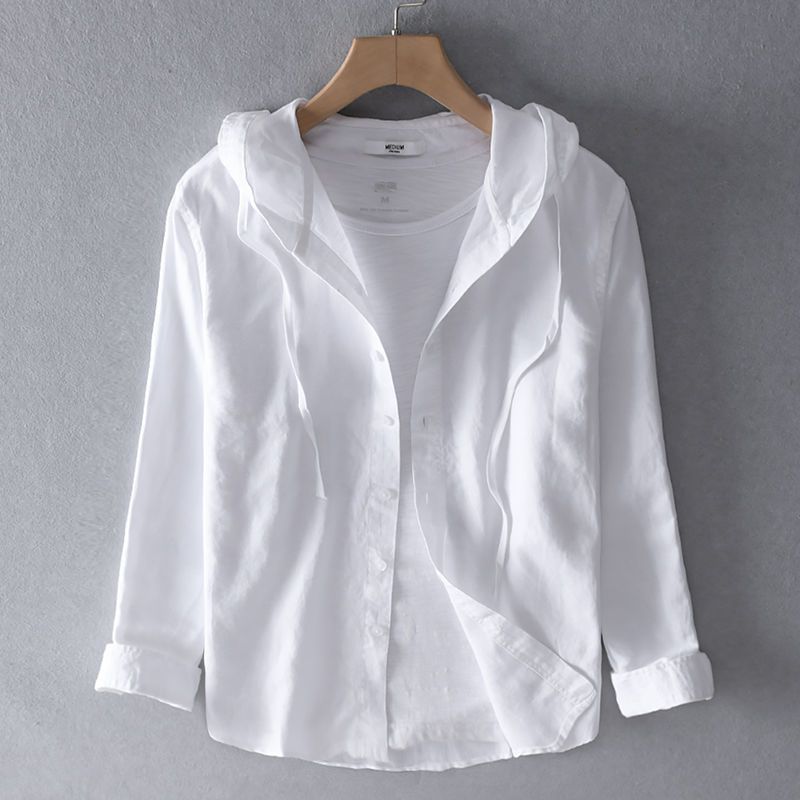Shirt Jacket Womens Hooded Button Front Striped Weave Curved Hem