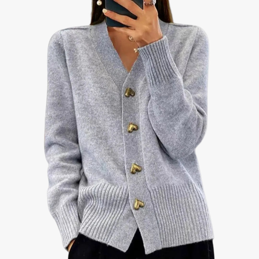 Cardigan Sweater Womens V Neck Heart Button Front Long Sleeve