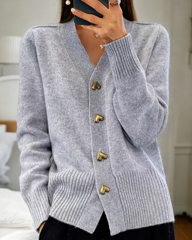 Cardigan Sweater Womens V Neck Heart Button Front Long Sleeve