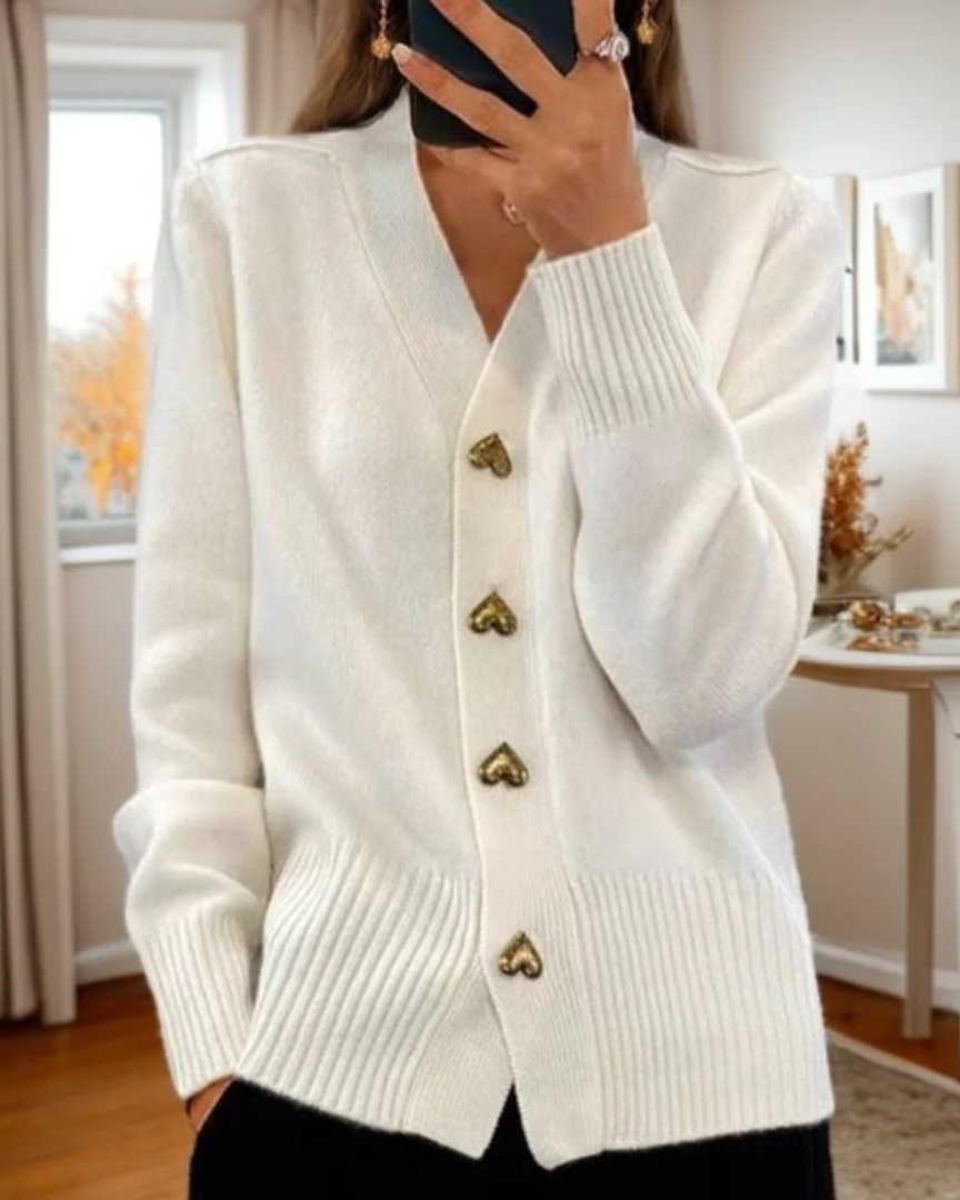 Cardigan Sweater Womens V Neck Heart Button Front Long Sleeve