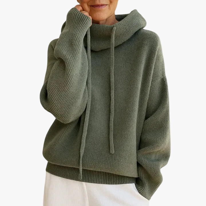 Hoodie Womens Knit Sweater Wide Hood Drawstring Ribbed Trim Pullover