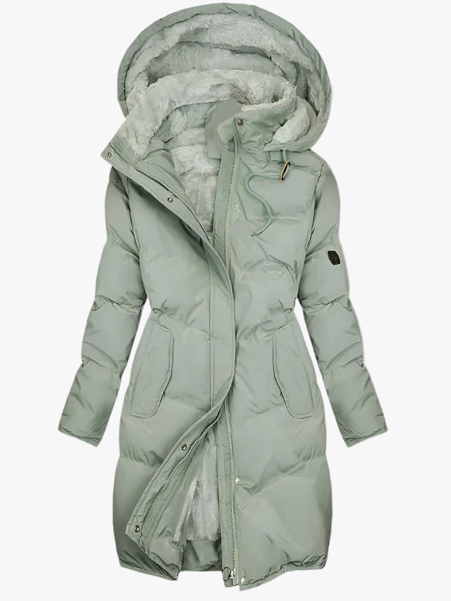 Puffer Coat Womens Long Quilted Hooded Faux Fur Lined Zip Placket